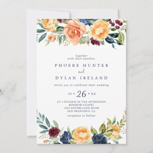 Multicolour Elegant Bloemen Casual Bruiloft Kaart (Voorkant)