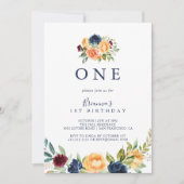 Multicolour Elegant Bloemen Eerste Verjaardagsfees Kaart (Voorkant)