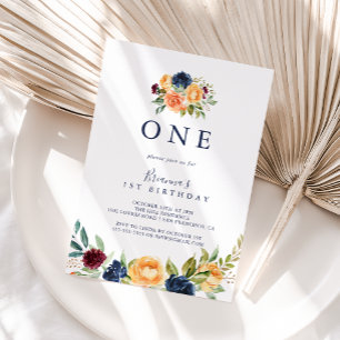 Multicolour Elegant Bloemen Eerste Verjaardagsfees Kaart