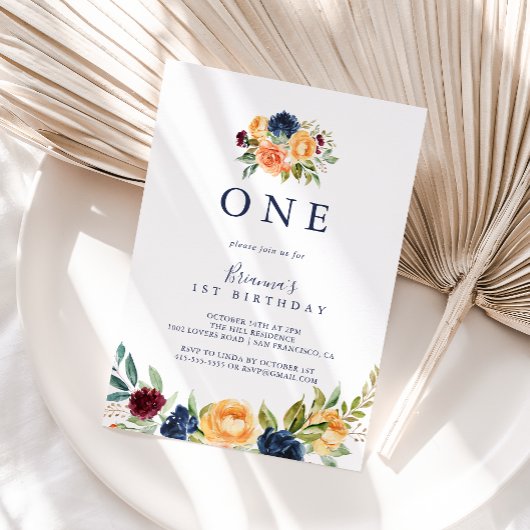 Multicolour Elegant Bloemen Eerste Verjaardagsfees Kaart