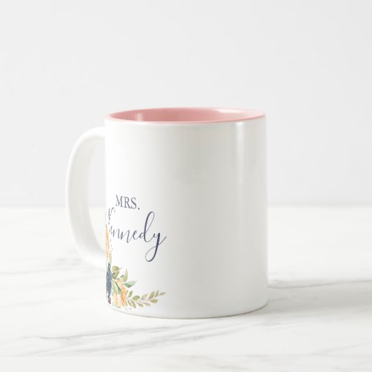 Multicolour Elegant Bloemen Mrs. Pas getrouwd Brid Tweekleurige Koffiemok (Voorkant links)