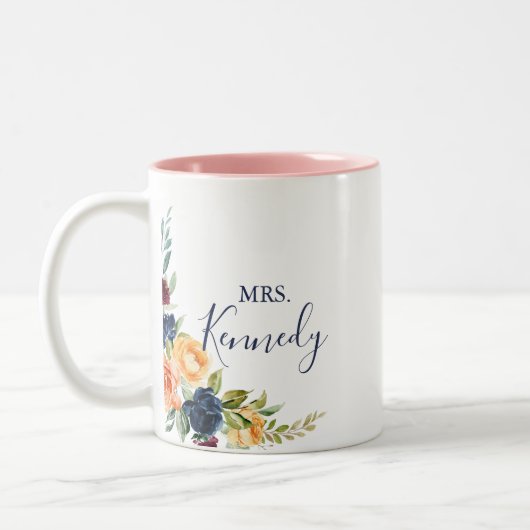 Multicolour Elegant Bloemen Mrs. Pas getrouwd Brid Tweekleurige Koffiemok (Links)