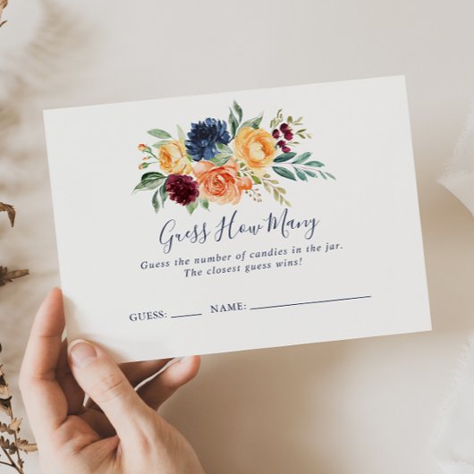 Multicolour Elegant Bloemen Raad hoeveel Game Kaar Visitekaartje