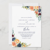 Multicolour Elegant Bloemen Spaans Bruiloft Kaart (Voorkant)