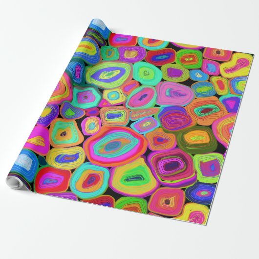 Multicolour Funky Circles Olieverf Stijl Cadeaupapier (Uitgerold)