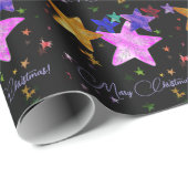 Multicolour glanzende sterren- Vrolijk Kerstfeest! Cadeaupapier (Rol Hoek)