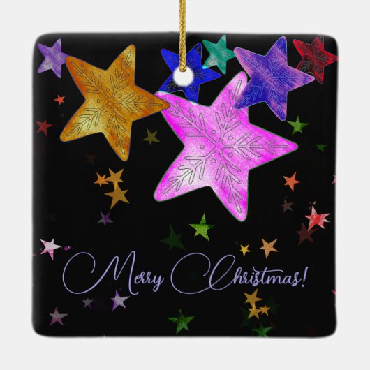 Multicolour glanzende sterren- Vrolijk Kerstfeest! Keramisch Ornament (Achterkant)