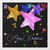 Multicolour glanzende sterren- Vrolijk Kerstfeest! Raamsticker (Vel)