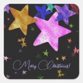 Multicolour glanzende sterren- Vrolijk Kerstfeest! Vierkante Sticker (Voorkant)
