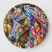 Multicolour Glas in lood Mozaïek Stijl Paard 14 Grote Klok (Voorkant)