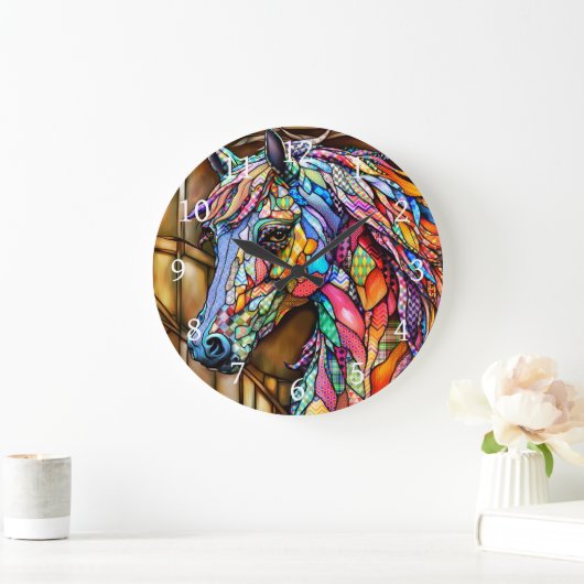 Multicolour Glas in lood Mozaïek Stijl Paard 14 Grote Klok (Huis)