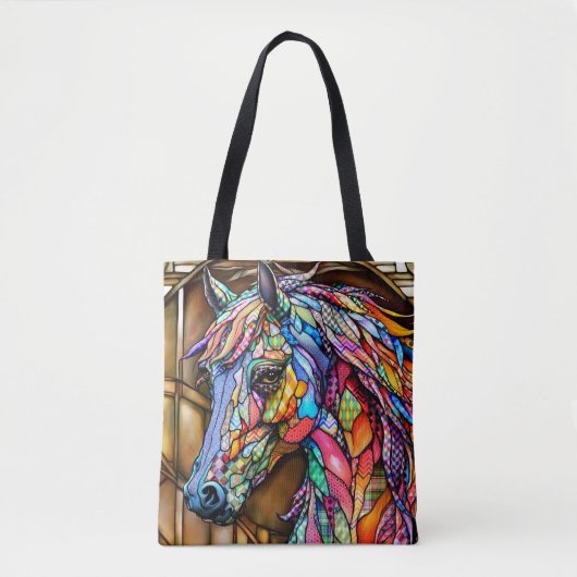 Multicolour Glas in lood Mozaïek Stijl Paard 14 Tote Bag (Voorkant)