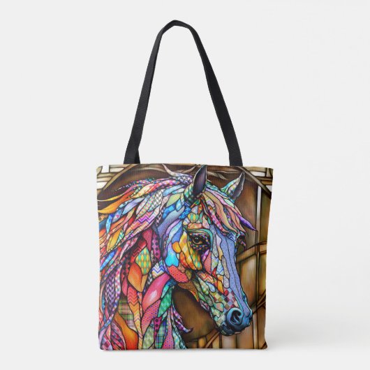 Multicolour Glas in lood Mozaïek Stijl Paard 14 Tote Bag (Achterkant)
