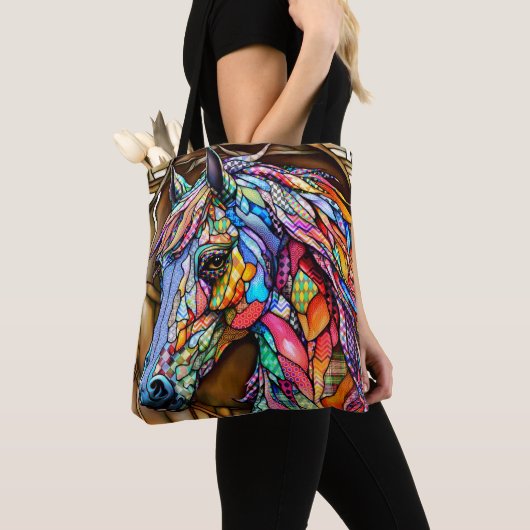 Multicolour Glas in lood Mozaïek Stijl Paard 14 Tote Bag (Dichtbij)