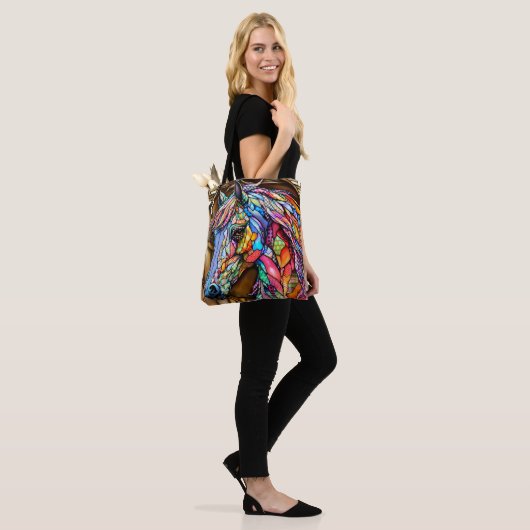 Multicolour Glas in lood Mozaïek Stijl Paard 14 Tote Bag (Op model)