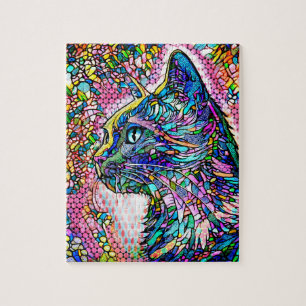 Multicolour Glas in lood Stijl Cat 706 Legpuzzel