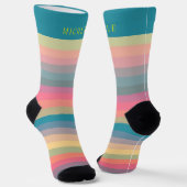 Multicolour  pastel gestreepte douanenaam sokken (Gebogen)
