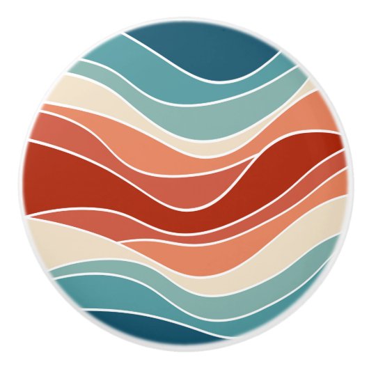 Multicolour retro stijl golven keramische knop (Voorkant)