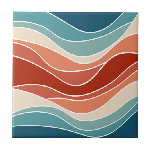 Multicolour retro stijl golven tegeltje (Voorkant)