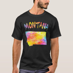 Multicolour Waterverf Montana State Kaart Digitaal T-shirt