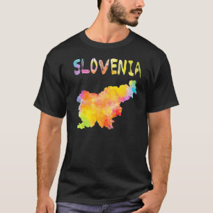 Multicolour Waterverf Slovenië Kaart Digitaal Kuns T-shirt