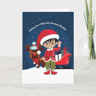 Multicultural Boy Elf Holiday Kaart