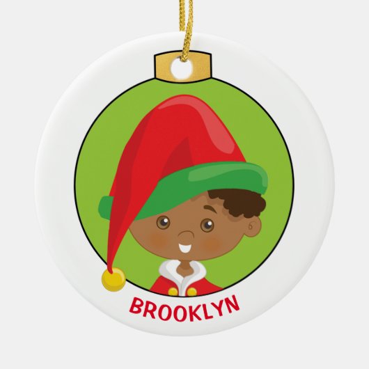 Multicultural Boy Elf personaliseren Keramisch Ornament (Voorkant)