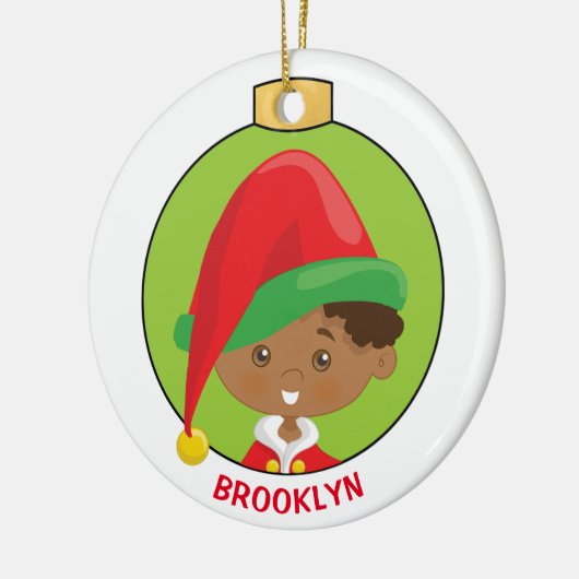 Multicultural Boy Elf personaliseren Keramisch Ornament (Links)