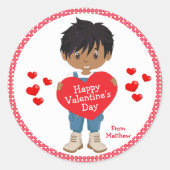 Multicultural Boy Happy Valentine's Day Ronde Sticker (Voorkant)