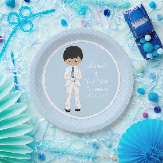 Multicultural Boy Personalized Heilige Communie Papieren Bordje (Feest)