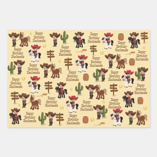 Multicultural Cowboy Personalized Wrapping Paper (Voorkant 2)