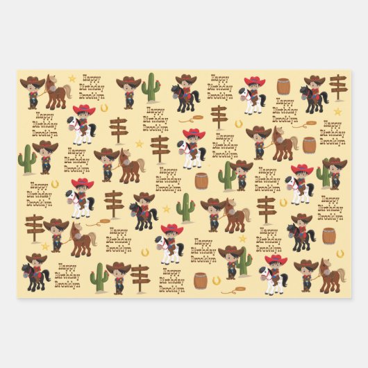 Multicultural Cowboy Personalized Wrapping Paper (Voorkant)