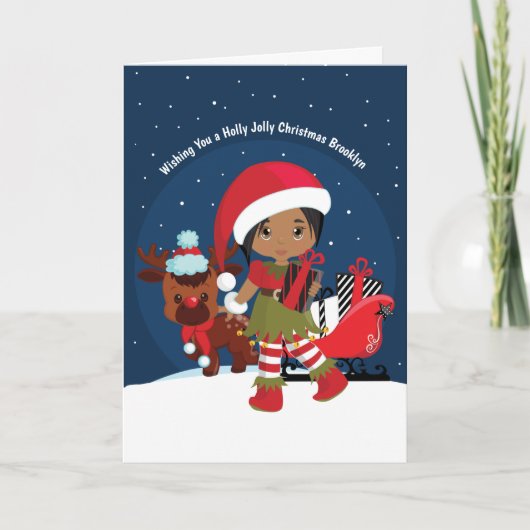 Multicultural Girl Elf Holiday Card Feestdagen Kaart (Voorkant)