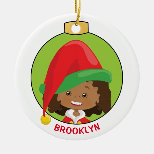 Multicultural Girl Elf personaliseren Keramisch Ornament (Voorkant)