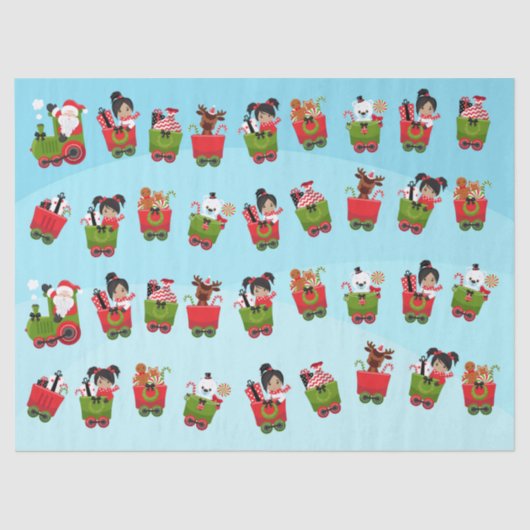 Multicultural Girl Riding Kersttrein Tissuepapier (Voorkant)