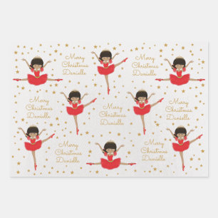 Multicultureel kerstfeest ballerina personaliseren inpakpapier vel