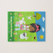 Multicultureel meisje met paasbunny Jigzaag Puzzle Legpuzzel (Horizontaal)