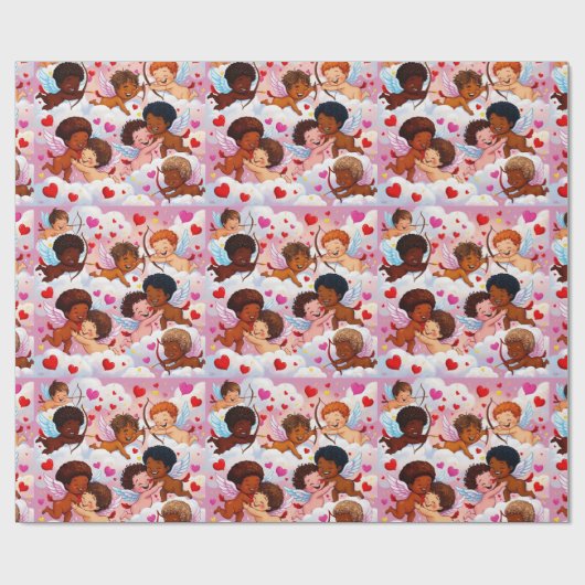 Multiculturele Cherub viert liefde en diversiteit Cadeaupapier (Vlak)