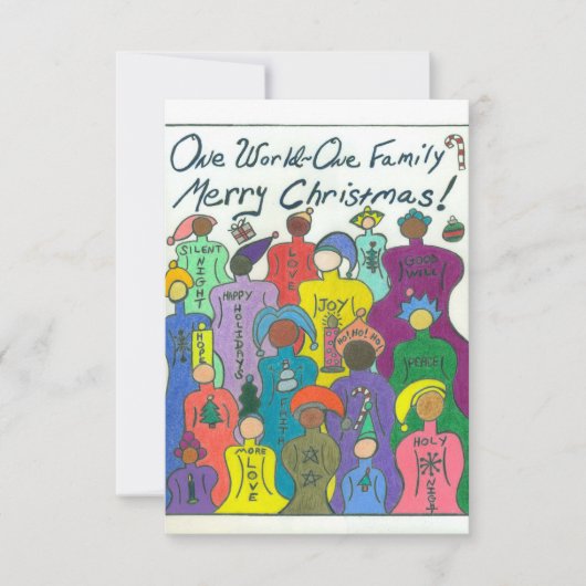 Multiculturele kleine kerstkaart, één wereld kaart (Voorkant)