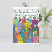 Multiculturele kleine kerstkaart, één wereld kaart (Staand voorkant)