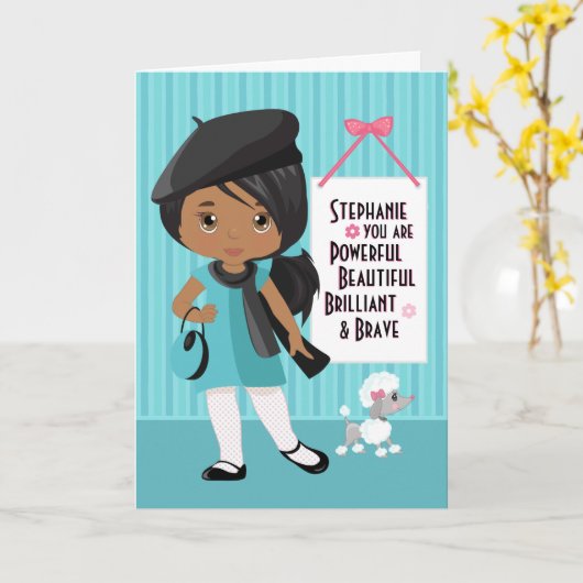 Multiculturele Mooi en Dapper Meisjes Kaart (Gele Bloem)