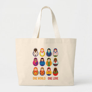 Multiculturele nestpoppen van één liefdeswereld grote tote bag