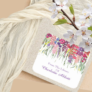 Multifloral Drop Bookplate met Naam Aanpassing Vierkante Sticker