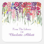 Multifloral Drop Bookplate met Naam Aanpassing Vierkante Sticker (Voorkant)