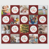 Multifoto Merry & Bright Family Pattern Kerstmis Cadeaupapier (Vlak)
