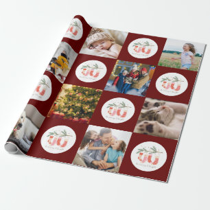 Multifoto Merry & Bright Family Pattern Kerstmis Cadeaupapier