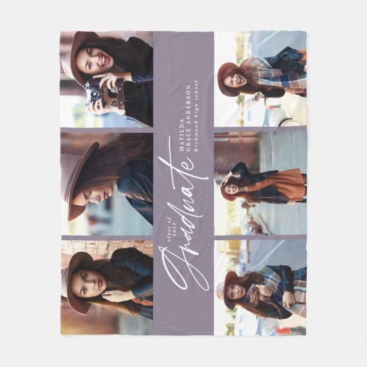 Multifoto modern zwart script afstuderen f fleece deken (Voorkant)