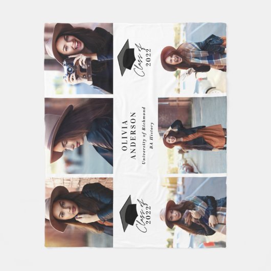 Multifoto modern zwart script afstuderen f fleece deken (Voorkant)