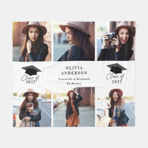 Multifoto modern zwart script afstuderen f fleece deken