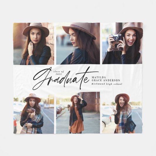 Multifoto modern zwart script afstuderen f fleece deken (Voorkant (Horizontaal))